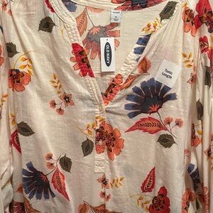 Old Navy Floral Print Tunic Top - Cream and Red